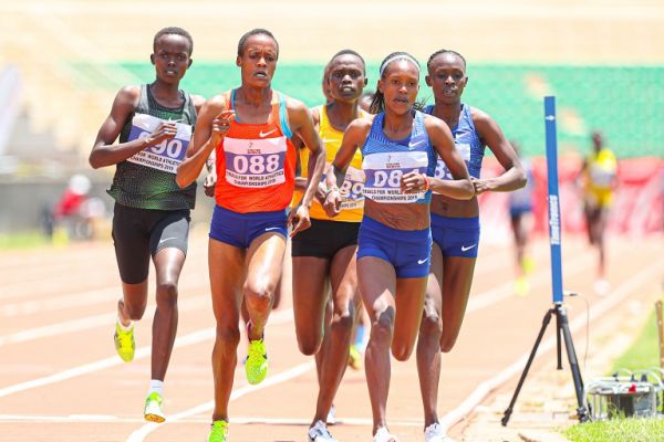 Olympic champion Faith Chepngetich Kipyegon (front right) after winning women’s 1500m at the Athletics Kenya national trials at Nyayo National Stadium in Nairobi on September 13, 2019. PHOTO/ Duncan Sirma