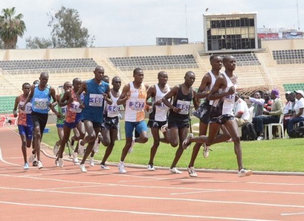 Ostrava One Mile champion Michael Kibet (bib 153) in men’s 5000m contest at the Athletics Kenya’s national trials cum Doha Worlds Qualifiers at Nyayo National Stadium in Nairobi on September 12, 2019. PHOTO:Dancun Sirma