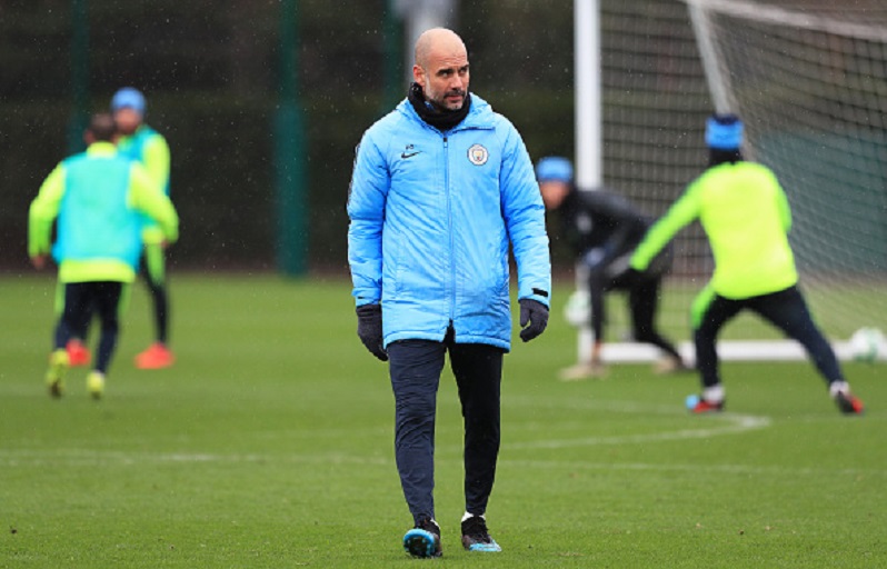 Pep Guardiola, Manager of Manchester City looks on during the training session at Manchester City Football Academy on March 07, 2019 in Manchester, England. PHOTO/GettyImages