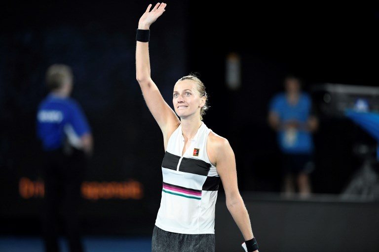 Petra Kvitova of Czech Republic celebrates after winning against Danielle Collins (not seen) of USA during Australian Open 2019 Women's Singles match in Melbourne, Australia on January 24, 2019. Kvitova reaches the Australian Open final after won the match with 2-0. PHOTO/AFP