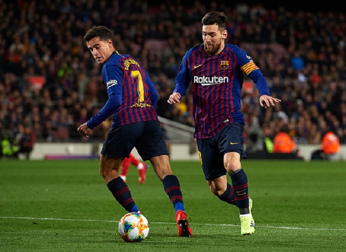 Philippe Coutinho of Barcelona and Lionel Messi of Barcelona during the Copa del Rey Quarter Final second leg match between FC Barcelona and Sevilla FC at Nou Camp on January 30, 2019 in Barcelona, Spain. PHOTO/GettyImages