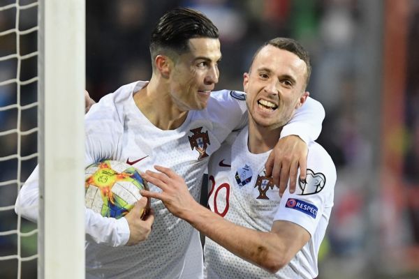 Portugal's forward Cristiano Ronaldo (L) celebrates after scoring a goal during the UEFA Euro 2020 Group B qualification football match between Luxembourg and Portugal at the Josy Barthel Stadium in Luxembourg on November 17, 2019. PHOTO | AFP