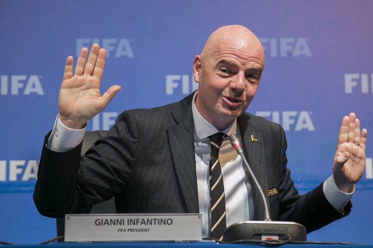 President of the International Federation of Association Football (FIFA) Gianni Infantino speaks during a press conference on October 26, 2018, after a FIFA Council meeting at the Convention Center in Kigali. PHOTO/AFP