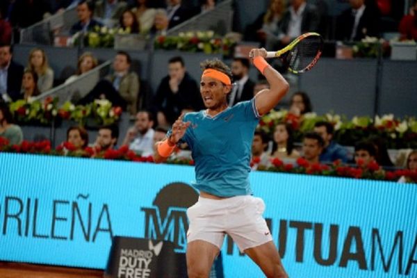 Rafa Nadal of Spain plays in Quarter-finals match against Wawrinka of switzerland in the Mutua Madrid Open at La Caja Magica in Madrid on 10th May, 2019. PHOTO/AFP