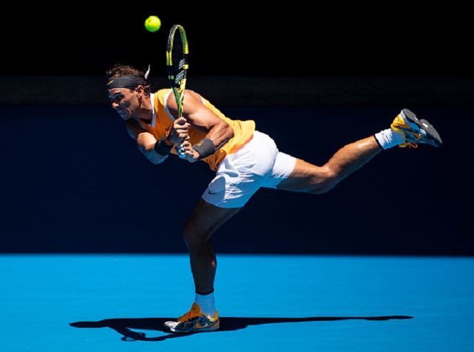 Rafael Nadal of Spain hits a backhand in his first round match against James Duckworth of Australia during day one of the 2019 Australian Open at Melbourne Park on January 14, 2019 in Melbourne, Australia. PHOTO/GettyImages