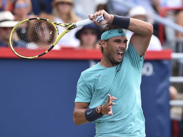 Rafael Nadal of Spain hits a return against Daniil Medvedev of Russia during the mens singles final on day 10 of the Rogers Cup at IGA Stadium on August 11, 2019 in Montreal, Quebec, Canada. Rafael Nadal of Spain defeated Daniil Medvedev of Russia 6-3, 6-0. PHOTO | AFP