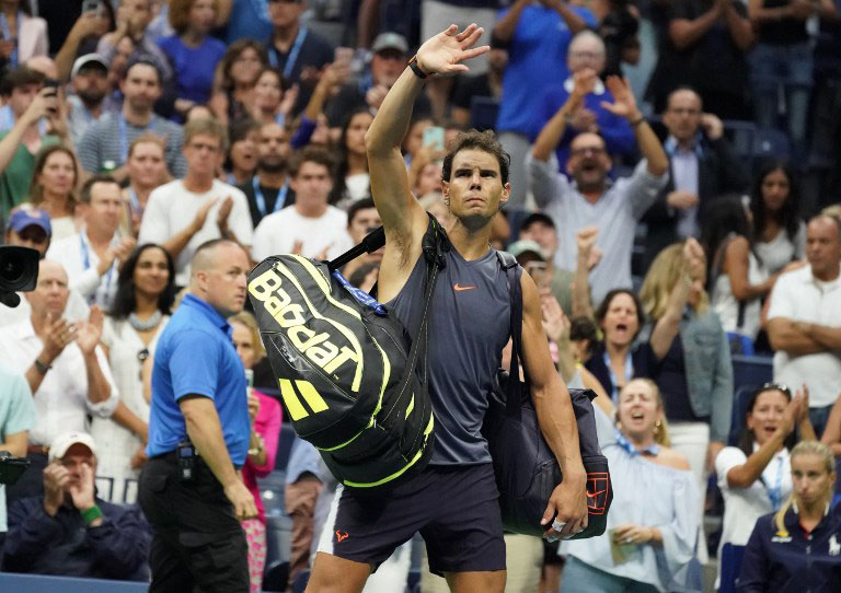 Rafael Nadal of Spain retires with a injury against Juan Martin del Potro of Argentina during their Men's Singles Semi-Finals match at the 2018 US Open at the USTA Billie Jean King National Tennis Center in New York on September 7, 2018. PHOTO/AFP