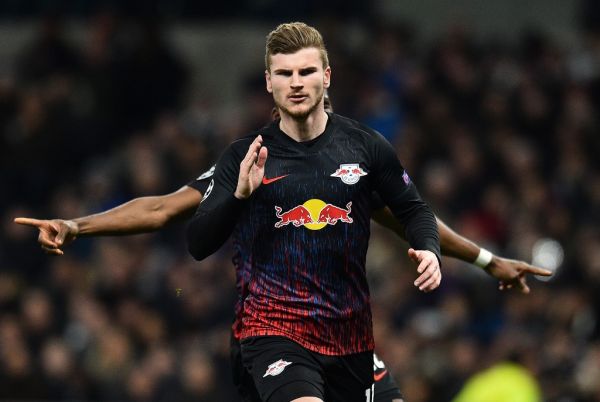 RB Leipzig's German striker Timo Werner celebrates scoring the opening goal from the penalty spot during the UEFA Champions League round of 16 first Leg football match between Tottenham Hotspur and RB Leipzig at the Tottenham Hotspur Stadium in north London, on February 19, 2020. PHOTO | AFP