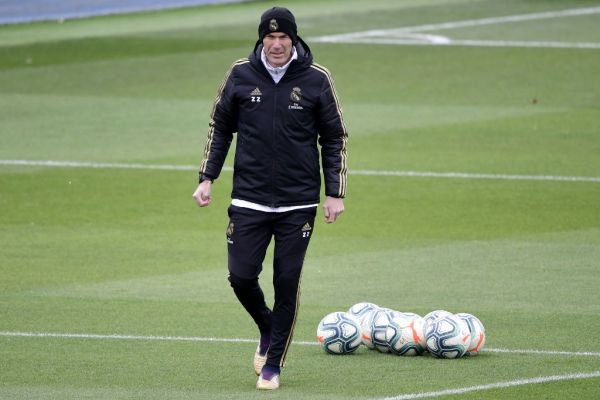 Real Madrid's French coach Zinedine Zidane attends a training session at the club's training ground in Valdebebas in the outskirts of Madrid on February 29, 2020 on the eve of the Spanish League football match between Real Madrid and Barcelona. PHOTO | AFP