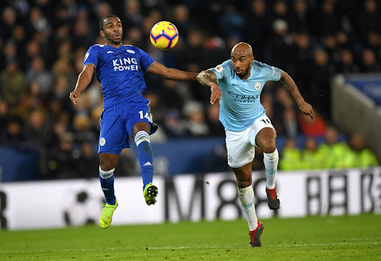 Ricardo Pereira of Leicester City battles for possession with Fabian Delph of Manchester City during the Premier League match between Leicester City and Manchester City at The King Power Stadium on December 26, 2018 in Leicester, United Kingdom. PHOTO/Shaun Botterill/Getty Images
