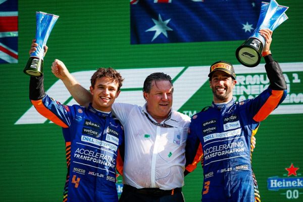 RICCIARDO Daniel (aus), McLaren MCL35M, podium during the Formula 1 Heineken Gran Premio D'italia 2021, Italian Grand Prix, 14th round of the 2021 FIA Formula One World Championship from September 9 to 12, 2021 on the Autodromo Nazionale di Monza, in Monza, Italy. PHOTO | Alamy