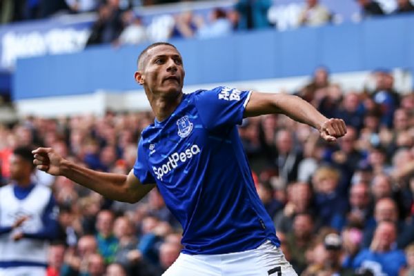 Richarlison of Everton celebrates after scoring a goal to make it 3-2 during the Premier League match between Everton FC and Wolverhampton Wanderers at Goodison Park on September 1, 2019 in Liverpool, United Kingdom. PHOTO/ GETTY IMAGES
