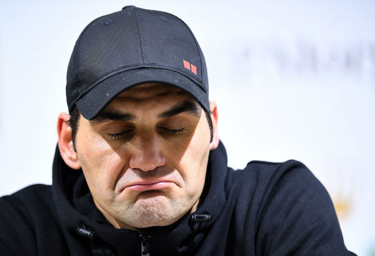 Roger Federer of Switzerland reacts at a press conference after losing against Borna Coric of Croatia in their men's singles semi-final match at the Shanghai Masters tennis tournament on October 13, 2018. PHOTO/AFP