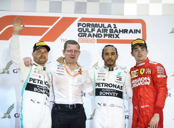 GP DE BAHREIN-Formula 1 Gulf Air Bahrain Grand Prix 2020 Second_placed_mercedes__finnish_driver_valtteri_bottas__l____first_placed_mercedes__british_driver_lewis_hamilton__2nd_r__and_third_placed_ferrari_s_monegasque_driver_charles_leclerc__r__are_seen_on_the_podium_after_the_2019_bahrain_fo_edb82f2e5c