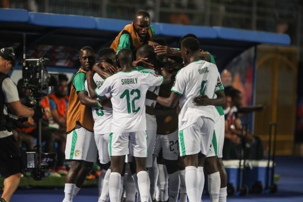 Senegal players celebrate their side's first goal scored by Keita Balde during the 2019 Africa Cup of Nations Group C soccer match between Senegal and Tanzania at the 30 June Stadium. PHOTO/AFP