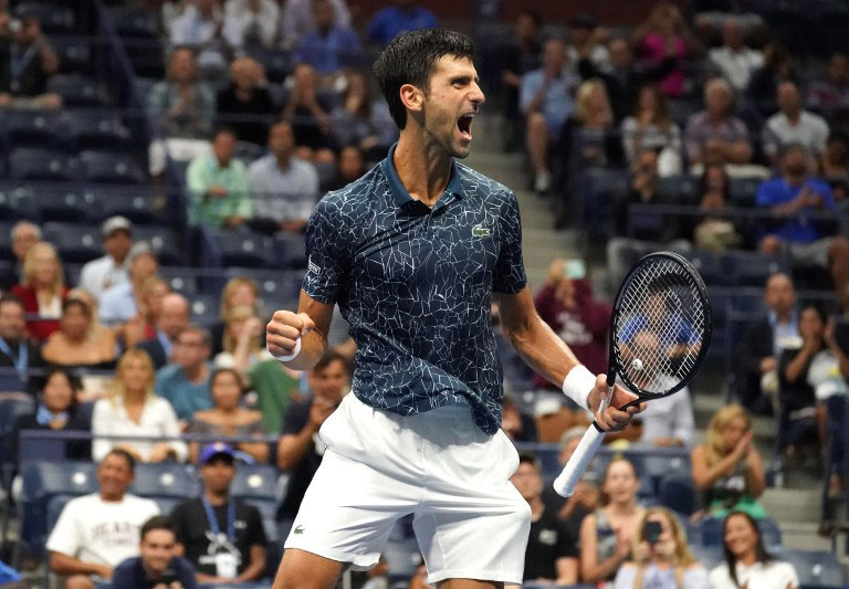 Serbia's Novak Djokovic reacts after his win against Japan's Kei Nishikori during the Men's Singles Semi-Finals match at the 2018 US Open at the USTA Billie Jean King National Tennis Center in New York on September 7, 2018. PHOTO/AFP