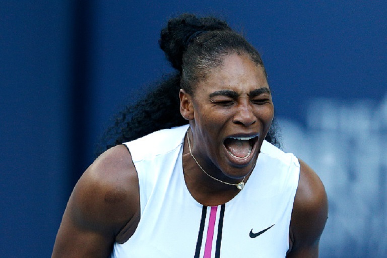 Serena Williams of the United States reacts during her match against Rebecca Peterson of Sweden on Day 5 of the Miami Open Presented by Itau at Hard Rock Stadium on March 22, 2019 in Miami Gardens, Florida. PHOTO/GettyImages
