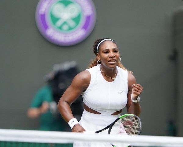 Serena Williams of U.S.A. reacts during the ladies’ singles fourth round of the Championships, Wimbledon against Carla Suarez Navarro of Spain at the All England Lawn Tennis and Croquet Club in London, United Kingdom on July 8, 2019. PHOTO/AFP