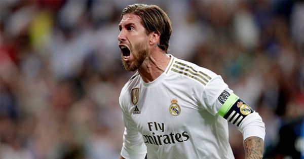 Sergio Ramos of Real Madrid celebrates 1-2 during the UEFA Champions League match between Real Madrid v Club Brugge at the Santiago Bernabeu on October 1, 2019 in Madrid Spain . PHOTO/ GETTY IMAGES