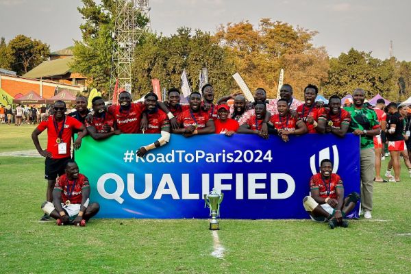 Shujaa pose after qualifying for the Paris 2024 Olympics. PHOTO| Rugby Afrique