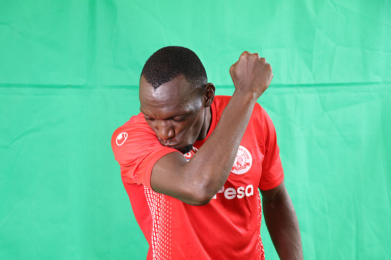Simba SC striker, Meddie Kagere, poses at a photo shoot ahead of the 2019 SportPesa Cup tournament in Dar-es-Salaam, Tanzania. PHOTO/SPN