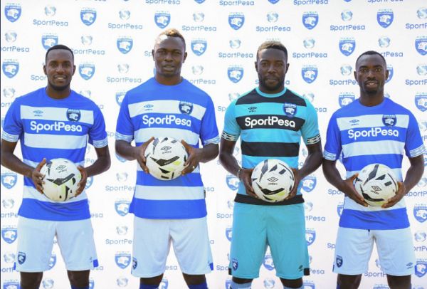 Soter Kayumba (left), Ismaila Diarra (second from left), Benjamin Ochan (GK) and Tresor Ndikumana (right) pose for a picture after being confirmed as new AFC Leopards SC players. PHOTO | AFCLeopardsTwitter