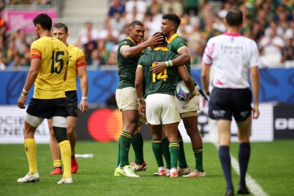 South Africa celebrate against Romania. PHOTO| World Rugby