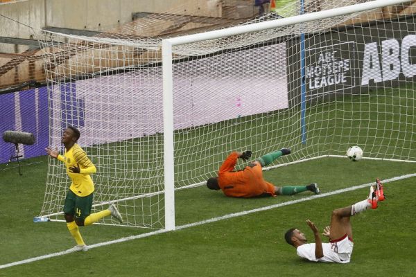 South Africa's Teboho Mokoena celebrates after scoring a goal during the African Cup of Nations qualifier football match between South Africa and The Seychelles on October 13, 2018 at Soccer City Stadium in Johannesburg, South Africa. PHOTO | AFP