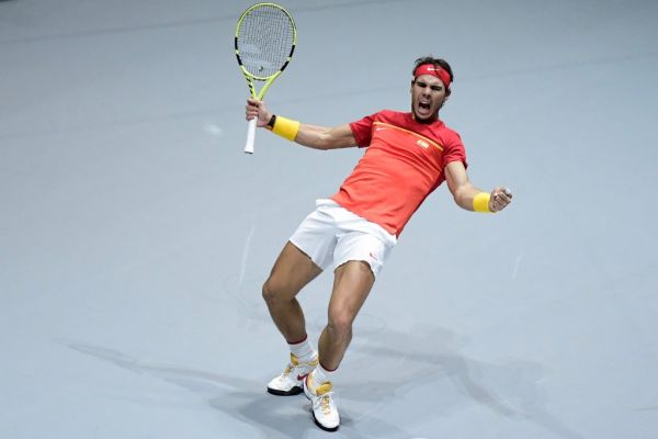 Spain's Rafael Nadal celebrates after winning the doubles quarter-final tennis match against Argentina's Leonardo Mayer and Argentina's Maximo Gonzalez at the Davis Cup Madrid Finals 2019 in Madrid on November 22, 2019. PHOTO | AFP