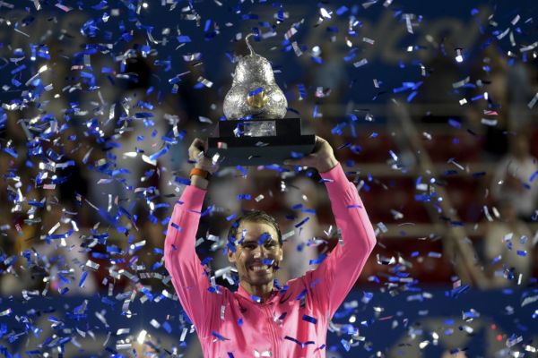 Spain's Rafael Nadal Rafael Nadal holds the trophy after winning the Mexican Tennis Open ATP final match against USA's Taylor Fritz during the Mexico ATP Open men's singles tennis final in Acapulco, Guerrero state on February 29, 2020. PHOTO | AFP