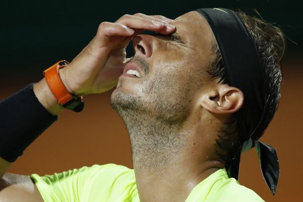 Spain's Rafael Nadal reacts after losing a point to Argentina's Diego Schwartzman during their quarter final match of the Men's Italian Open at Foro Italico on September 19, 2020 in Rome, Italy. PHOTO | AFP