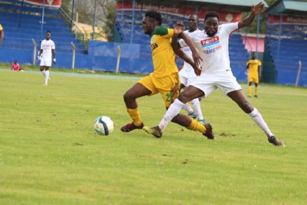 SPL action between Mathare United FC (yellow) against Posta Rangers FC at Kenyatta Stadium in Machakos on November 1, 2019. PHOTO/ MATHARE UNITED.