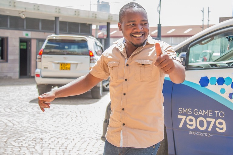 SportPesa Midweek Jackpot winner, Daniel Sumaili, poses on Monday, February 25, 2019 in Nairobi when he came to receive his KSh8,819,633. PHOTO/SPN