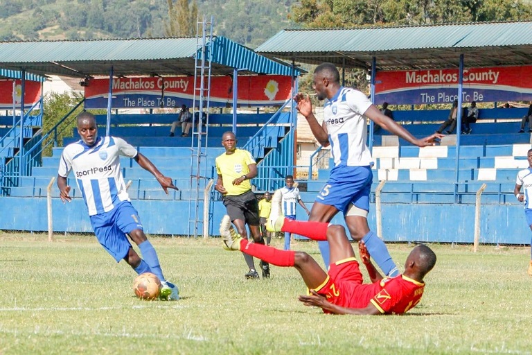 SportPesa Premier League action between Mt. Kenya United FC (in red) versus AFC Leopards SC at Kenyatta Stadium in Machakos on February 6, 2019. PHOTO/ MT. Kenya United FC
