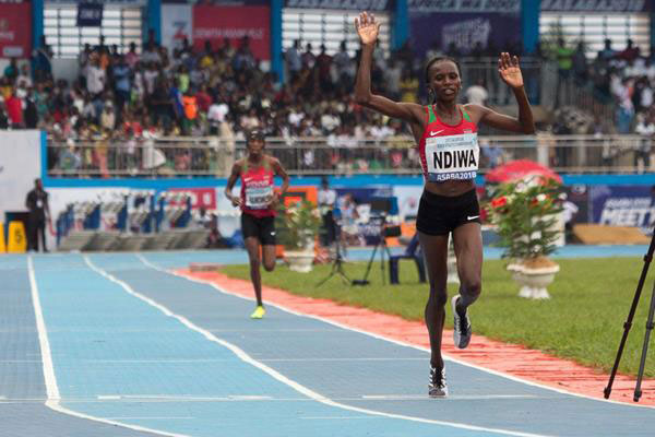 Stacy Ndiwa wins the women 10000m race at the Asaba 2018 African Athletics Championships on Saturday, August 4, 2018. PHOTO/IAAF