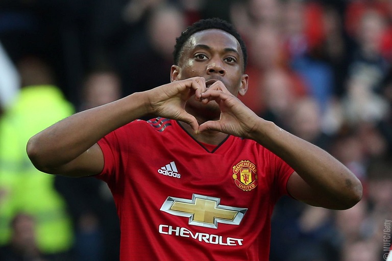 Striker Anthony Martial celebrates scoring the second goal in their 2-1 victory over Watford FC at Old Trafford on Saturday, March 30, 2019. PHOTO/Manchester United FC/Twitter