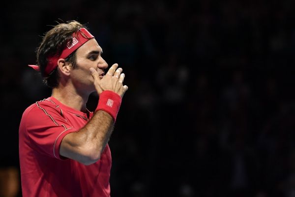 Swiss Roger Federer celebrates his victory during the final match at the Swiss Indoors tennis tournament in Basel on October 27, 2019. PHOTO | AFP