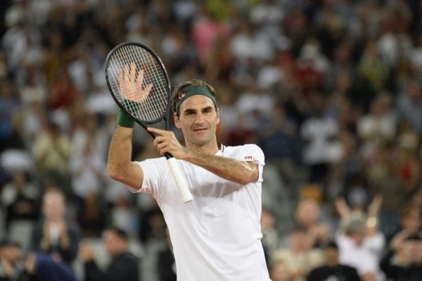 Switzerland's Roger Federer reacts after his victory against Spain's Rafael Nadal during their tennis match at The Match in Africa at the Cape Town Stadium, in Cape Town on February 7, 2020. PHOTO | AFP