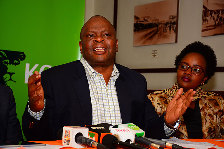 The Sports Journalists Association of Kenya (SJAK) president Chris Mbaisi addresses the media on Thursday, September 27, 2018 when he announced a tournament to belatedly mark the World Sports Journalists Day will run on October 13 at MISC, Kasarani stadium. PHOTO/Courtesy