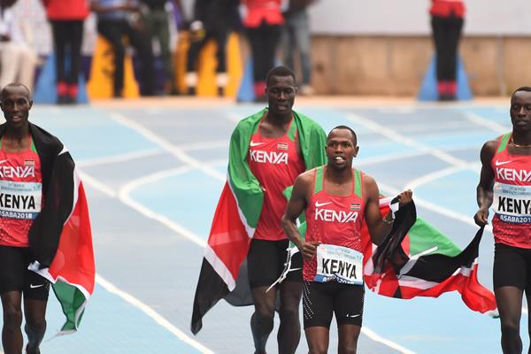 The victorious men 4X400m relay team that closed the Asaba 2018 Africa Championships in style for Team Kenya at the Stephen Keshi Stadium on Sunday, August 6, 2018. PHOTO/IAAF