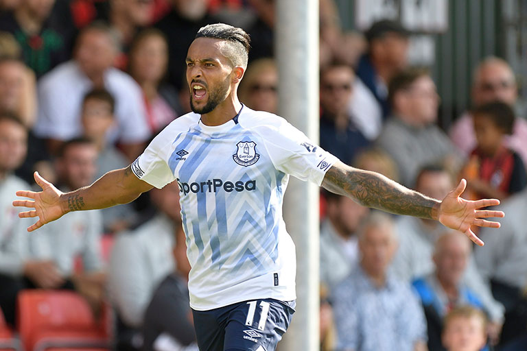 Theo Walcott celebrates scoring for Everton FC in their English Premier League clash against AFC Bournemouth at the Vitality Stadium on August 25, 2018. PHOTO/Everton FC