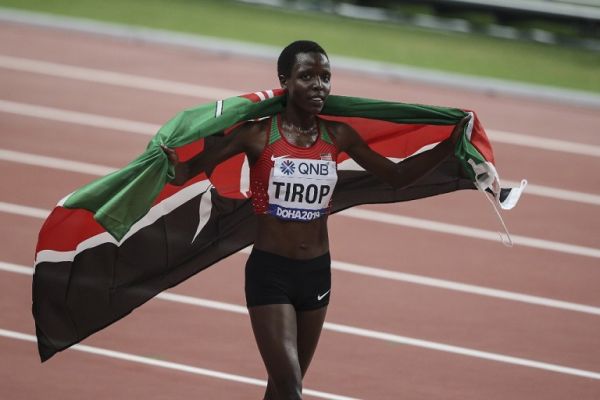 Third placed Agnes Jebet Tirop of Kenya is seen after winning the Women's 10000m final within the 17th edition of the IAAF World Athletics Championships at Khalifa International Stadium in Doha, Qatar on September 28, 2019. PHOTO | AFP