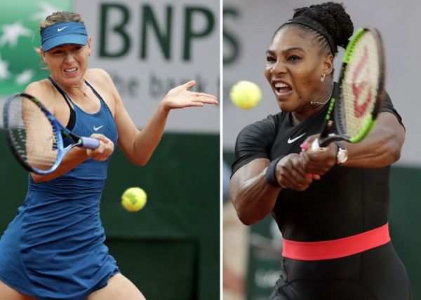 This combination of file photos created on June 3, 2018, shows Russia's Maria Sharapova (L) on May 29, 2018, and (R) Serena Williams of the US on June 2, 2018. Both during play in the French Open. PHOTO | AFP