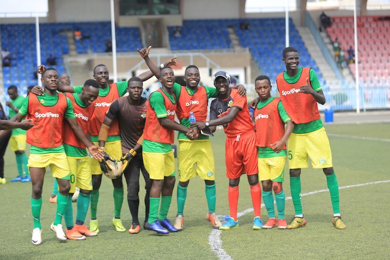 THIS IS HOW WE SHALL RECEIVE IT: Kariobangi Sharks FC players muck around during their training session at the Uhuru Stadium, Dar-es-Salaam on January 24, 2019 ahead of their 2019 SportPesa Cup semi final against Mbao FC of Tanzania. PHOTO/SPN