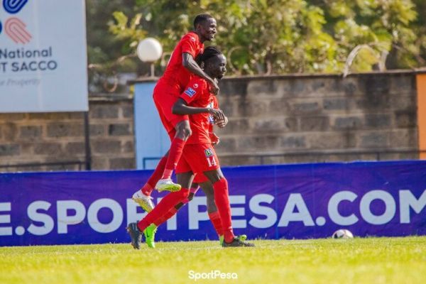 Tito Okello celebrates with Kenneth Muguna after scoring in a past match. PHOTO| SportPesa 