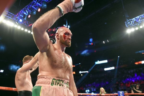 Tyson Fury reacts after the final bell in his heavy weight fight against Otto Wallin at T-Mobile Arena on September 14, 2019 in Las Vegas, Nevada. Fury won by an unanimous decision after the 12-round bout. PHOTO | AFP