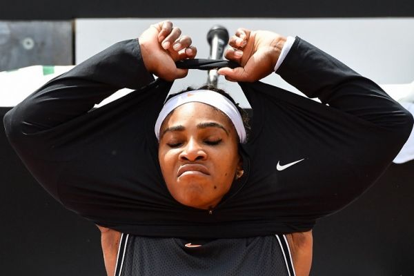 US Serena Williams gets ready to compete against Sweden's Rebecca Peterson ahead of their WTA Masters tournament tennis match on May 13, 2019 at the Foro Italico in Rome. PHOTO/AFP