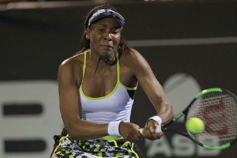 Venus Williams of United States plays a shot against Victoria Azarenka of Belarus in their singles match during the ASB Classic at the ASB Tennis Centre on January 01, 2019 in Auckland, New Zealand. PHOTO/GETTY IMAGES