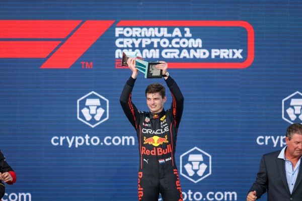 VERSTAPPEN Max (ned), Red Bull Racing RB18, portrait, podium during the Formula 1 Crypto.com Miami Grand Prix 2022, 5th round of the 2022 FIA Formula One World Championship, on the Miami International Autodrome, from May 6 to 8, 2022 in Miami Gardens, Florida, United States of America. PHOTO | AFP