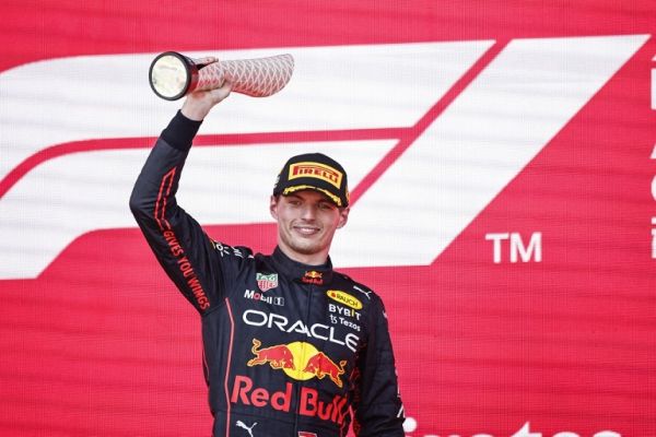 VERSTAPPEN Max (ned), Red Bull Racing RB18, portrait podium during the Formula 1 Azerbaijan Grand Prix 2022, 8th round of the 2022 FIA Formula One World Championship, on the Baku City Circuit, from June 10 to 12, 2022 in Baku, Azerbaijan. PHOTO | AFP